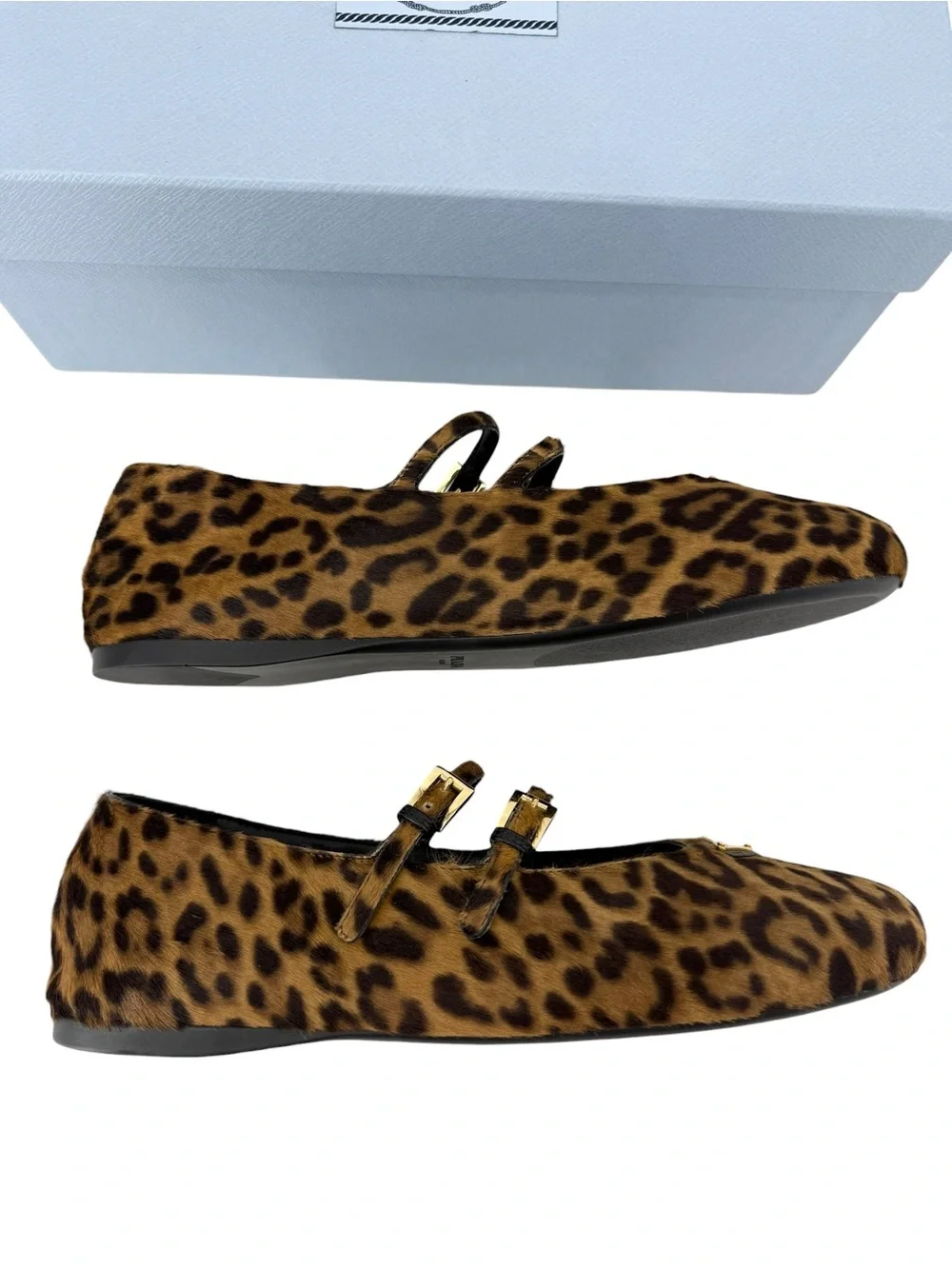 Prada Leopard Haircalf Double Strap Ballet Flats 38.5 US 8.5 NIB Current Style - Picture 13 of 17